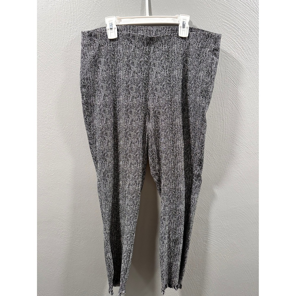 Alfani Womens Herringbone Frayed Hem Pull On Skinny Pants Black White Size 12